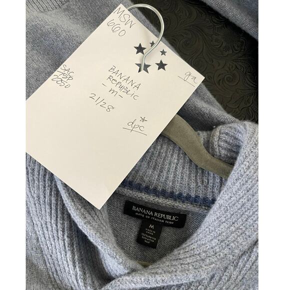 Banana Republic Sweater Men's Medium 100% Merino Wool Blue Long Sleeve - Picture 3 of 5